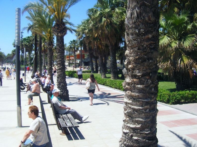  我们沿着海滩散步 